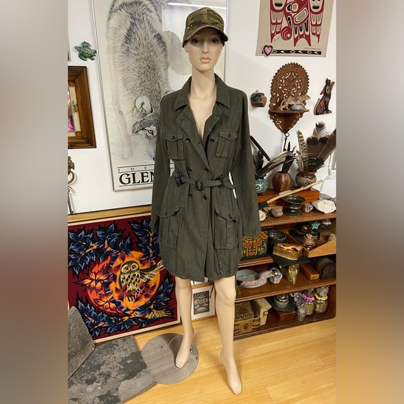 Dark Green Military Style Button Down Jacket - Picture 3 of 12